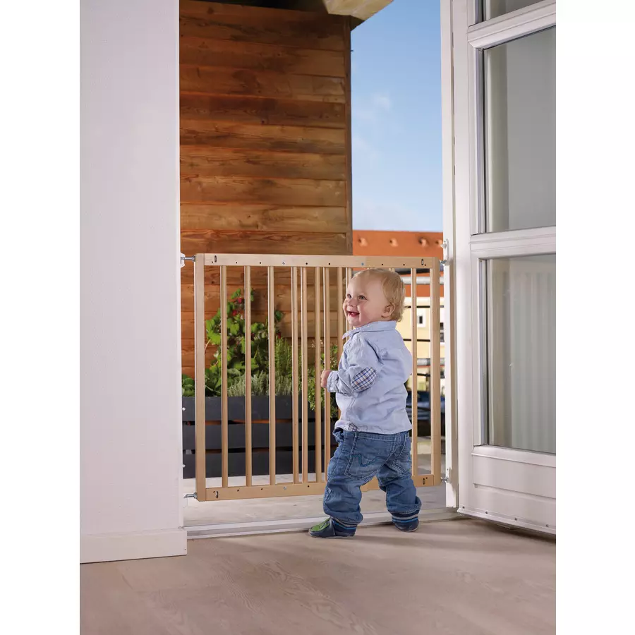 BabyDan MultiDan Schutzgitter 60,5 bis 102 cm, Holz natur weiße Beschläge