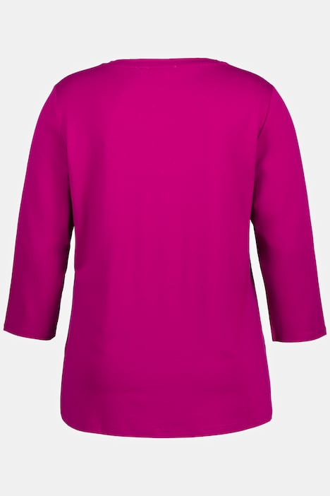 T-Shirt, Stickerei, Ziernieten, V-Ausschnitt, 3/4-Arm