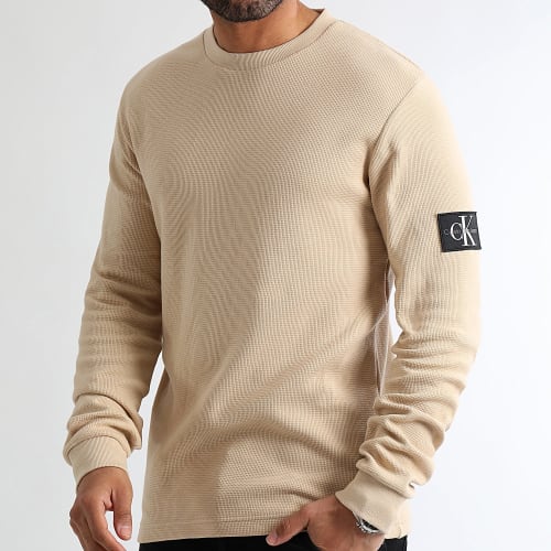 Sweat Crewneck Monogram Badge Waffle 3485 Beige