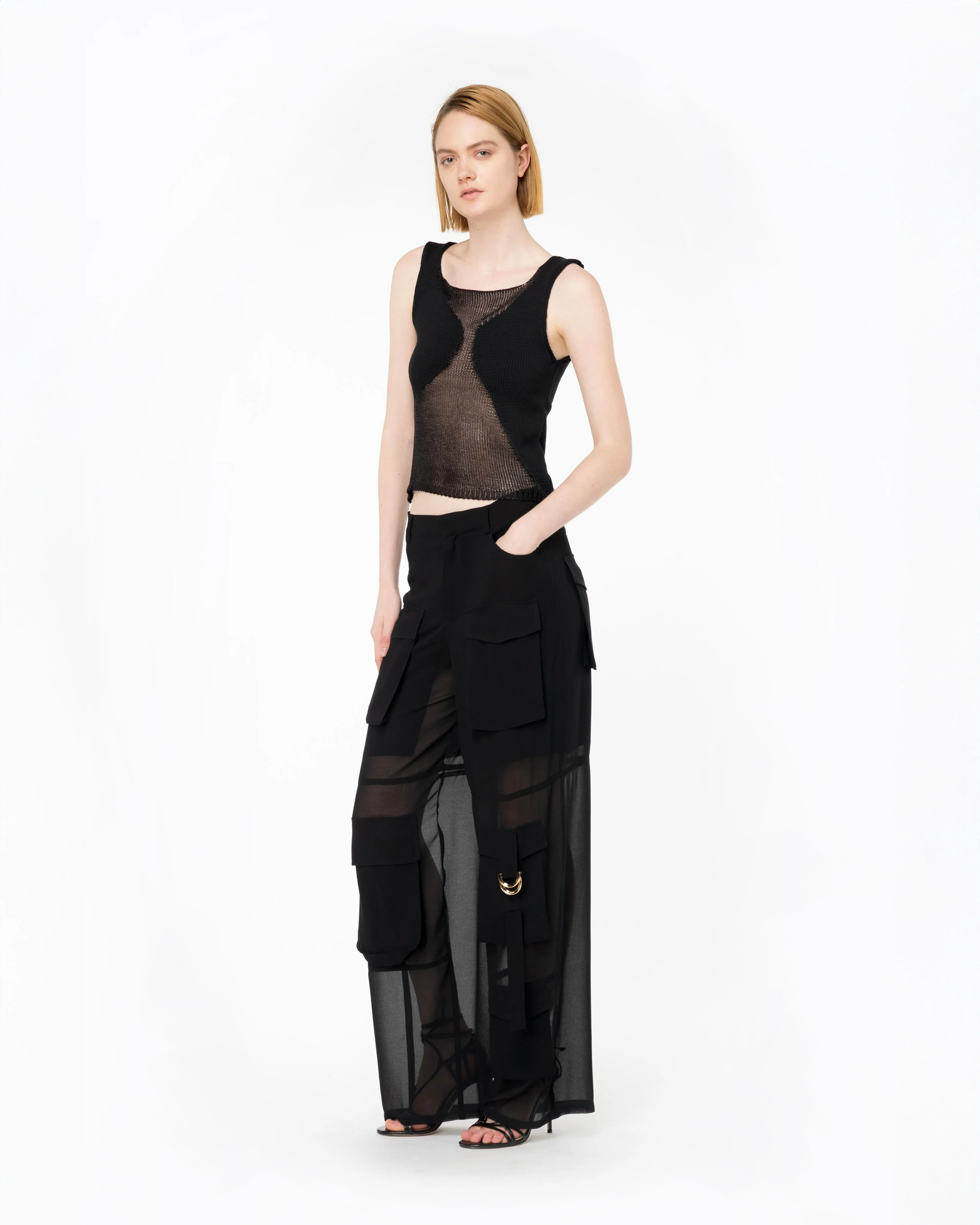Top filet patchwork transparent | Noir
