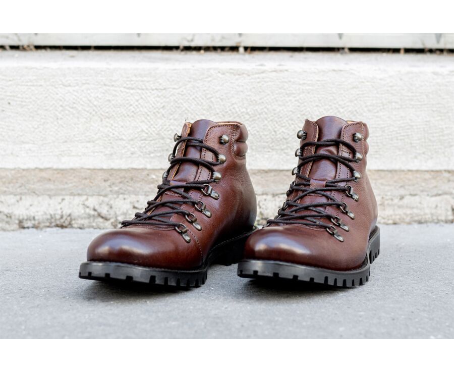 Boots Outdoor cuir chocolat patiné homme - GOSFIELD
