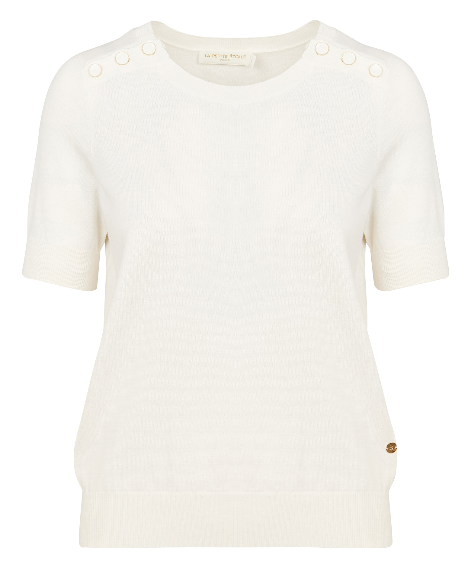 MAYA - Pull droit manches courtes en coton| Beige