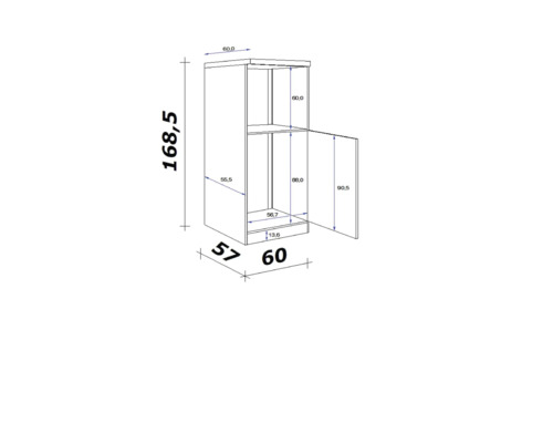Flex Well oven-/koelkastbehuizing voor 88cm inbouwkoelkast Capri, BxDxH 60 x 60 x 168,5 cm, matzwart, anti-vingerafdruk, gedemonteerd, scharnier omkeerbaar (links of rechts te monteren)