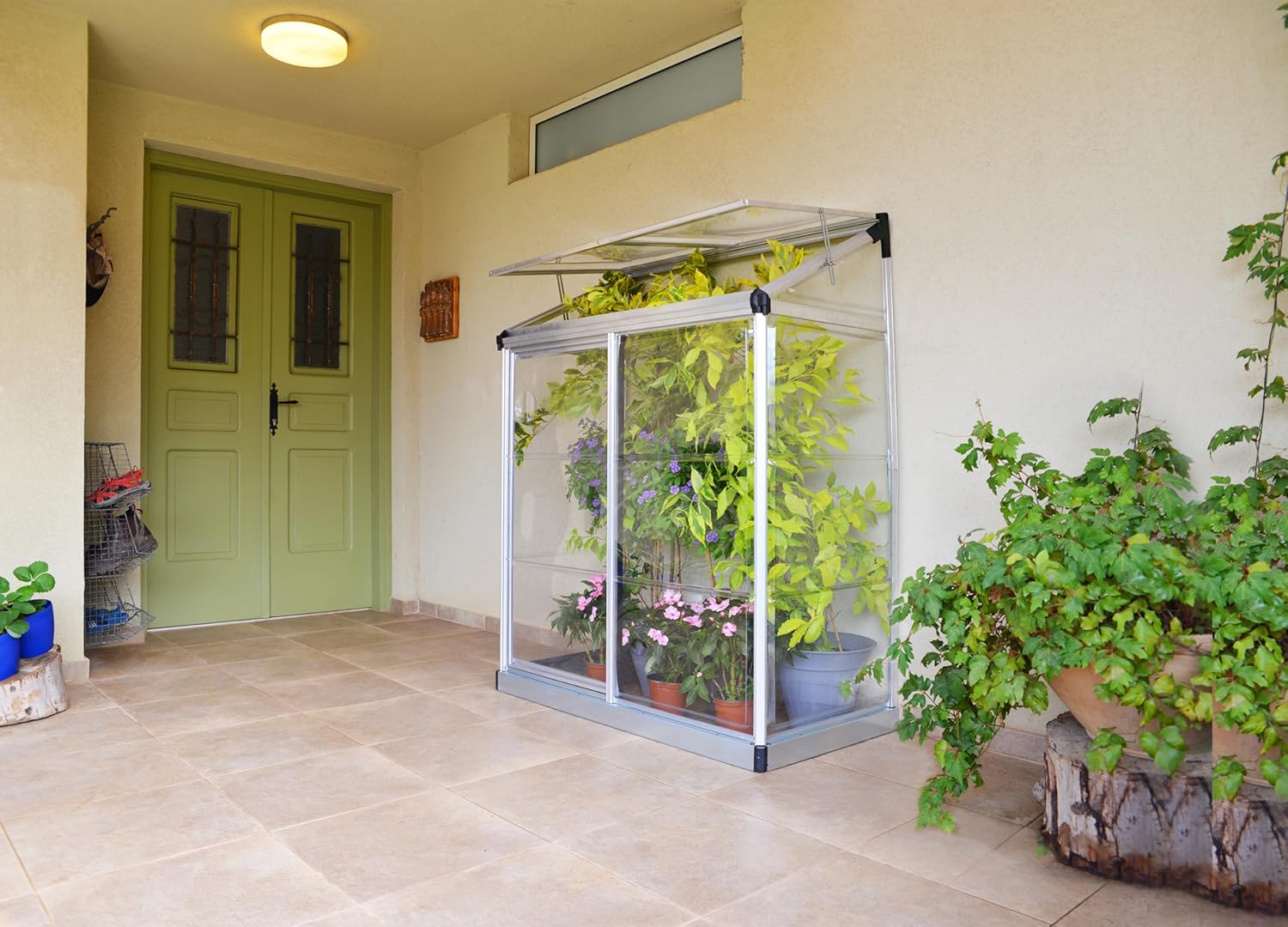 Canopia by Palram Lean To 4x2 Anlehngewächshaus 125x63.5cm Silber Aluminiumrahmen mit Transparent Polycarbonatplatten