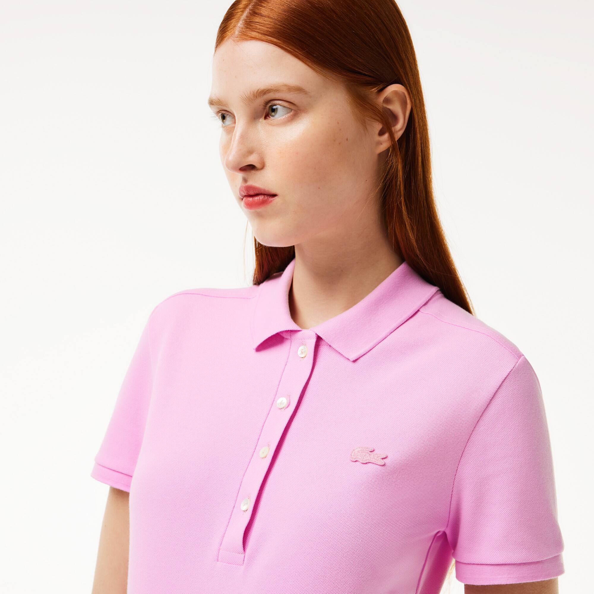 Slim Fit Damen LACOSTE Poloshirt aus Stretch-Baumwoll-Piqué Kurze Ärmel - Rosa - Lacoste - Damen