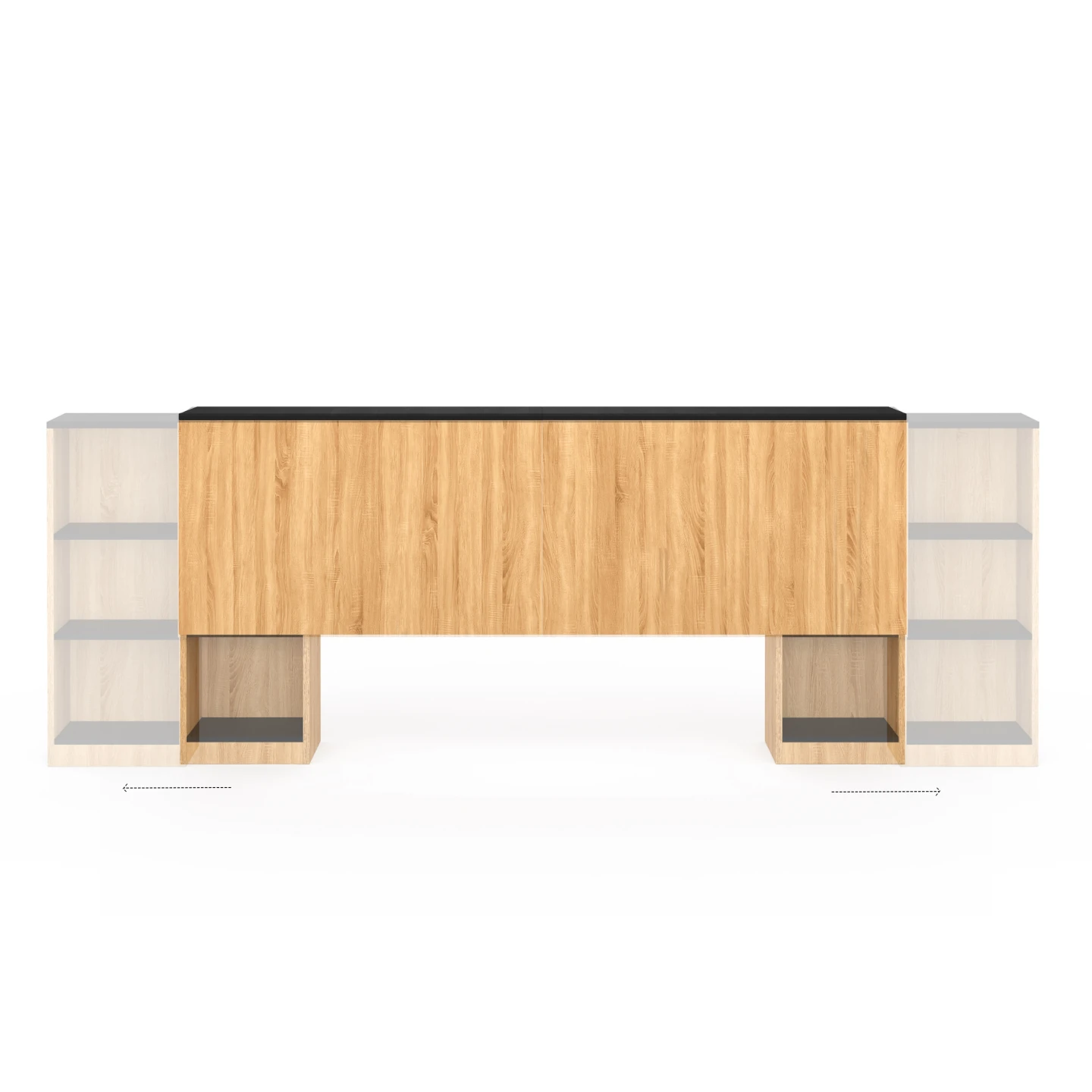 Tête de lit sur pied extensible avec chevets coulissants CATBA pour lit 140 et 160 cm façon bois et noir