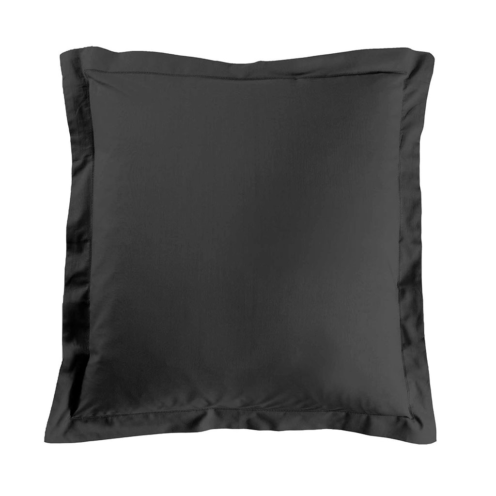 Taie d'oreiller carrée à volant coton 57 fils noir 63x63cm
