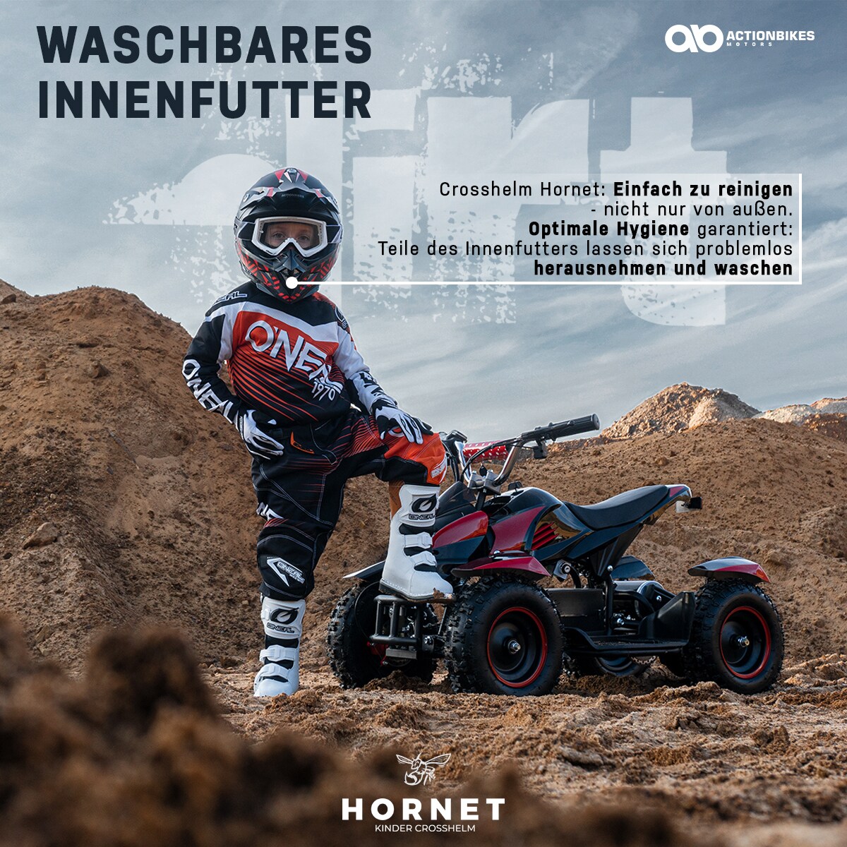 Crosshelm für Kinder, Hornet, Kinderhelm, 6 Farben, Straßenzulassung ECE 22/05 Norm, Kinnverschluss(Grün, Kids S (47-48cm))