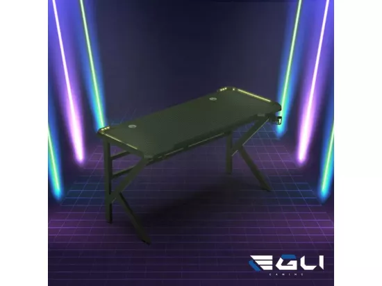 Bureau gamer LED carbone porte-gobelet design ergonomique 120x60 LIMON