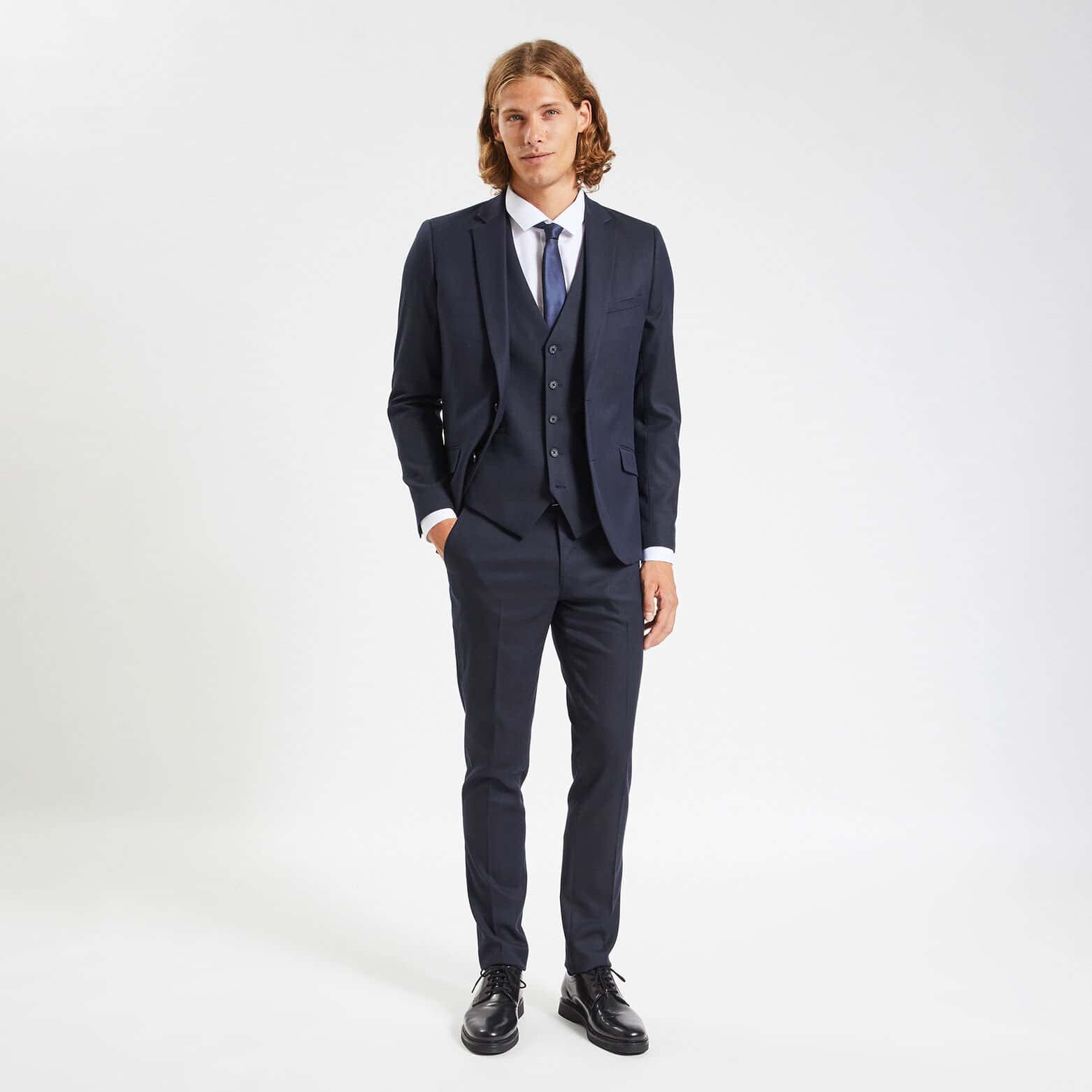 Gilet de costume uni slim Bleu foncé
