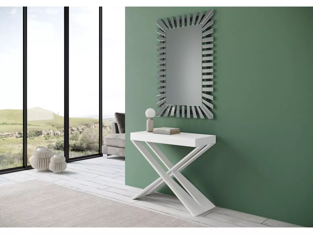 Console extensible 90x40/300 cm Diago Frêne Blanc cadre Blanc