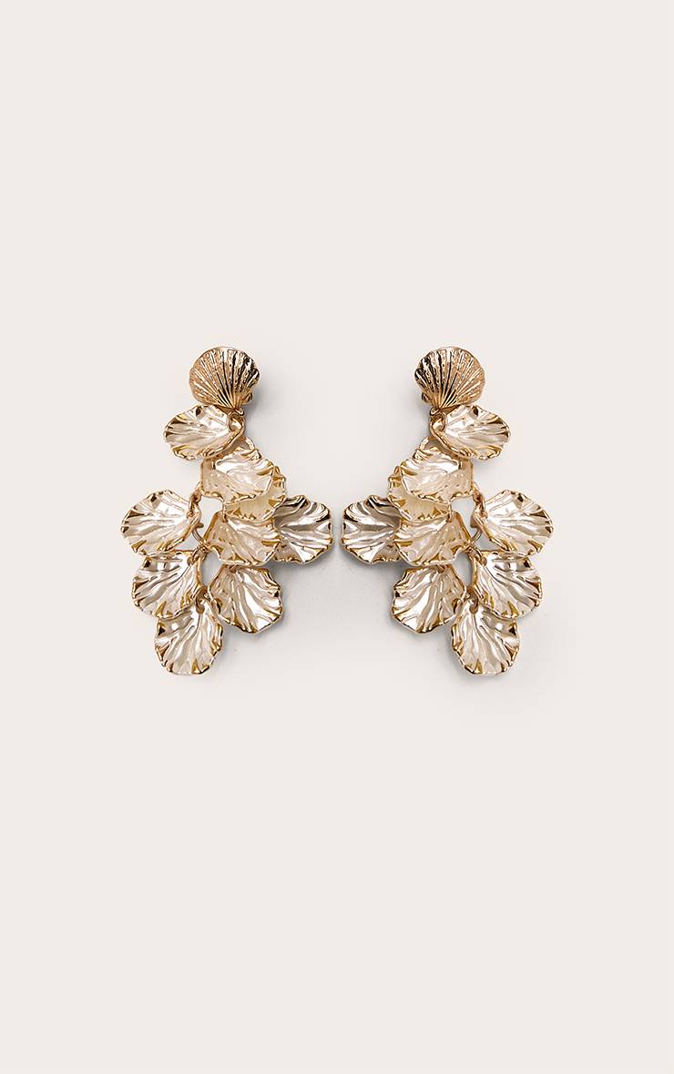 Doré Boucles D'oreilles Drapées À Pétales Texturés Ivoire