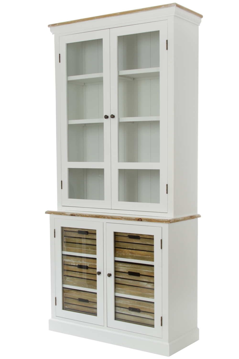 Vitrine PROVENCE - antik weiß - mit Körben - 200 cm