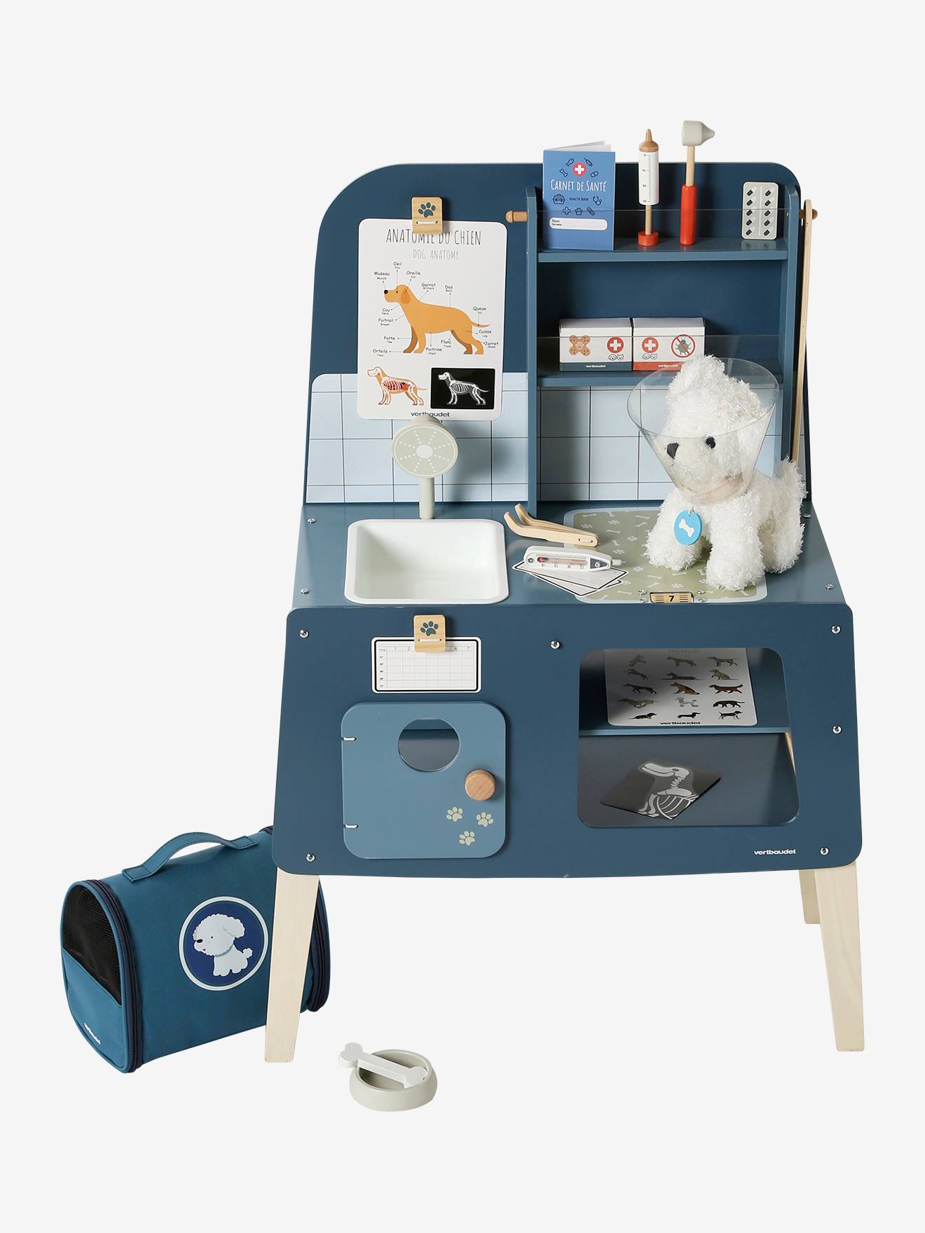 Brinquedo de pelúcia para animais de estimação + acessórios de madeira azul certificada