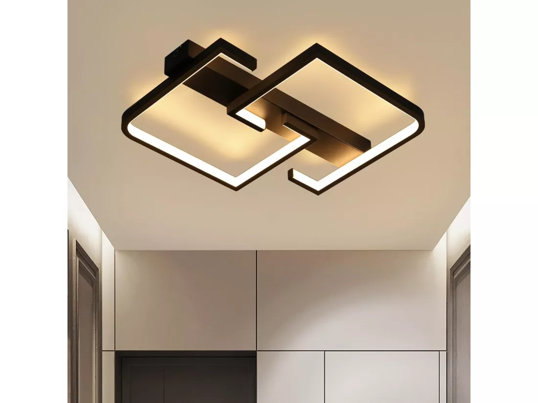 NETTLIFE Plafonnier LED Plafonnier Noir 19W 30CM Moderne Blanc Chaud 3000K Design Géométrique