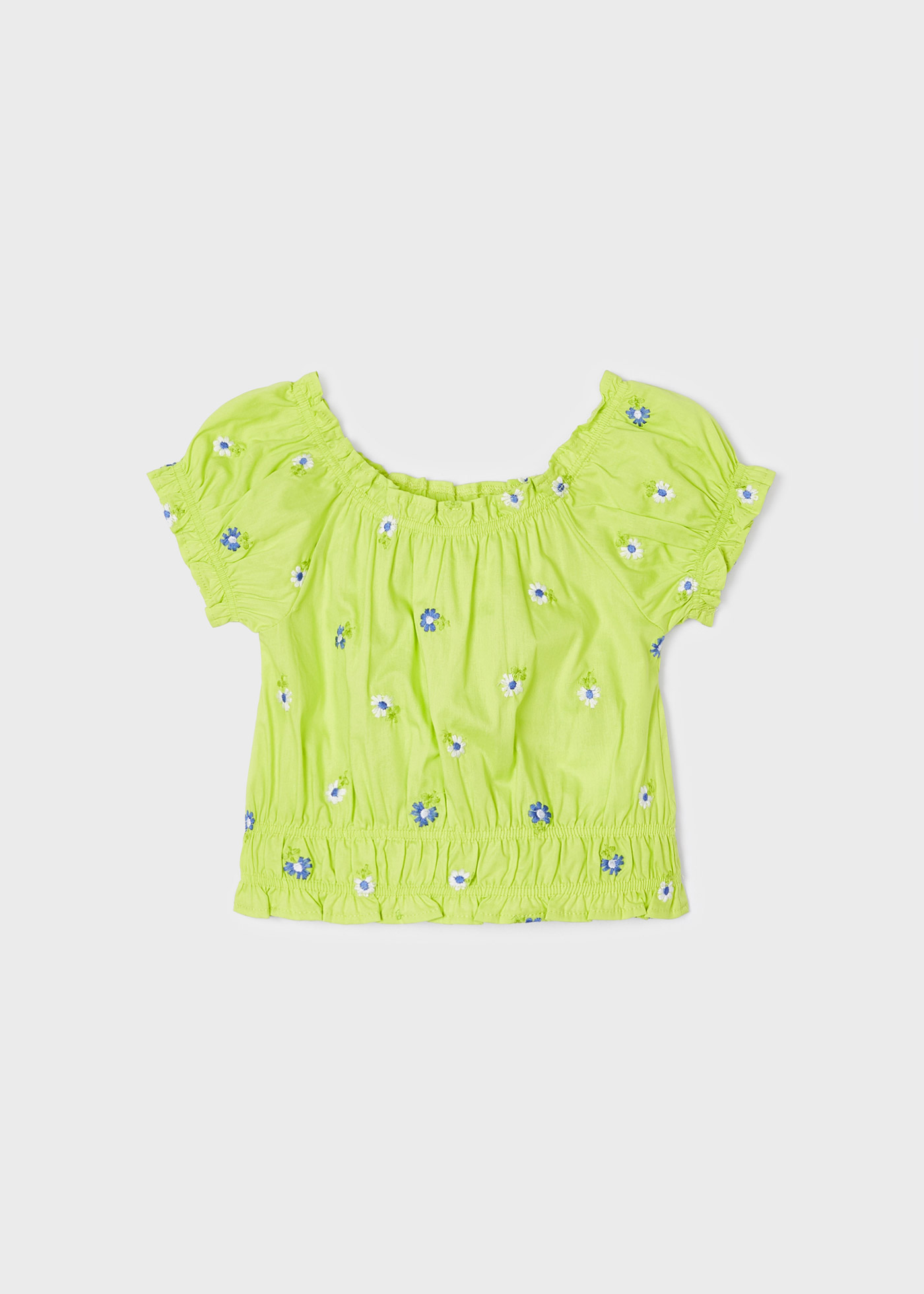 Blusa de manga curta com bordados para meninas