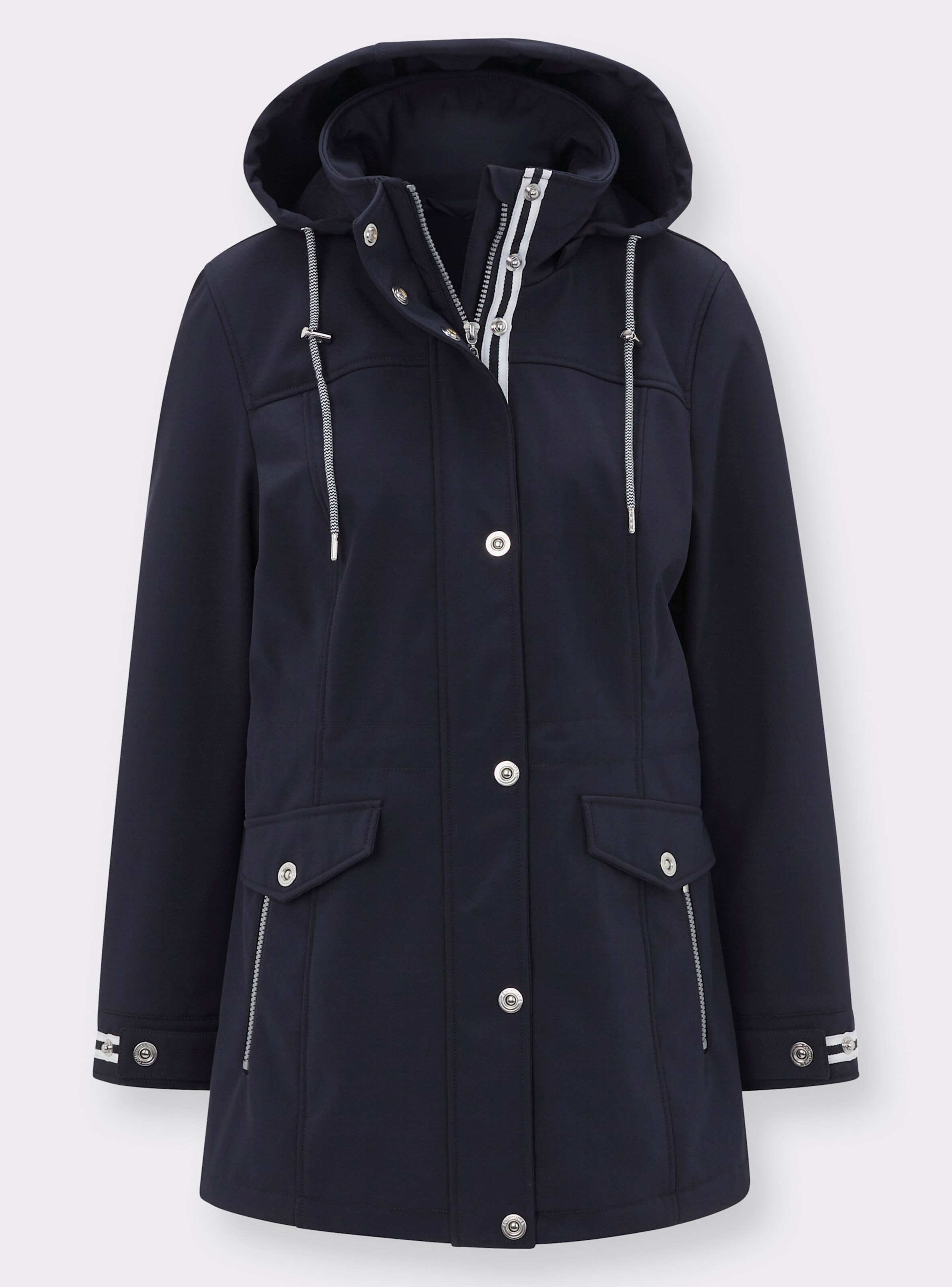 Softshelljacke mit abnehmbarer Kapuze