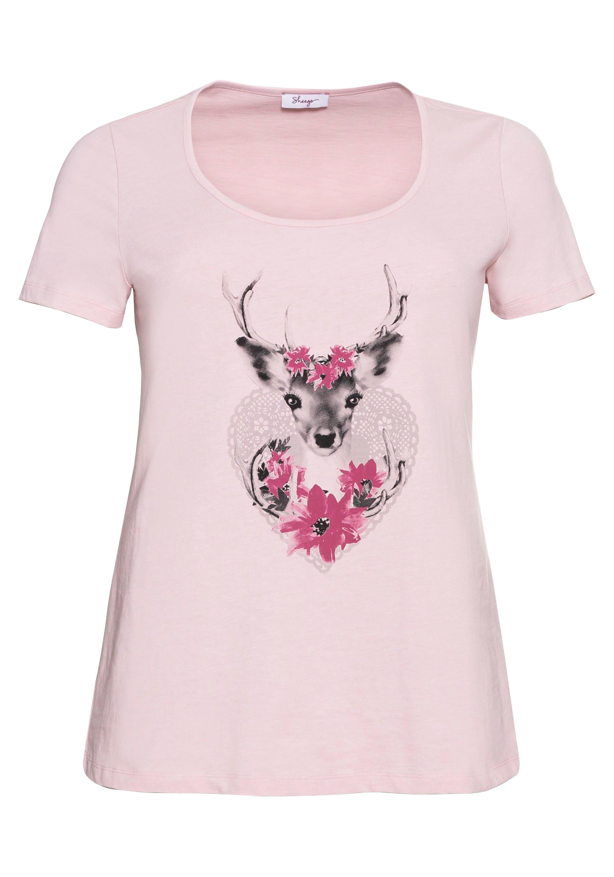 Trachtenshirt mit Hirsch-Druck und Kurzarm