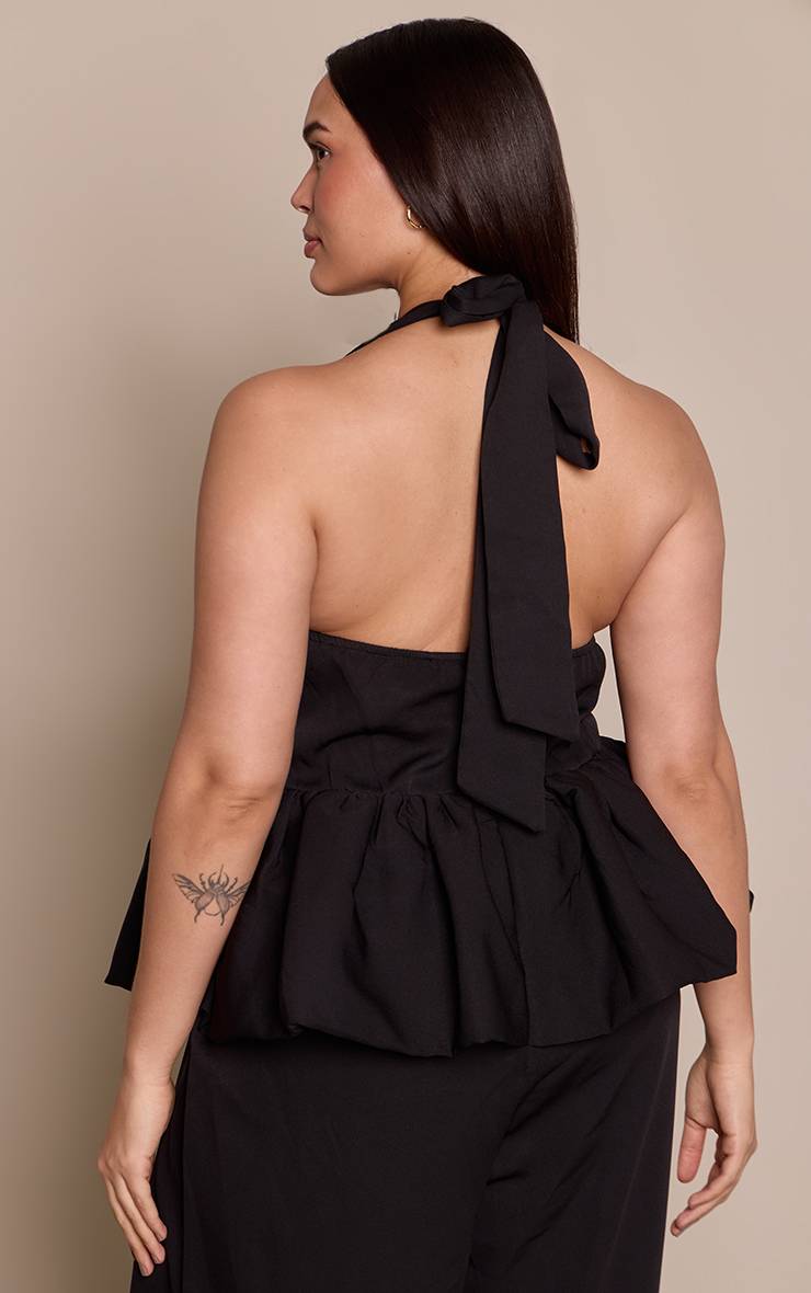 Noir Combinaison Pantalon Grande Taille Col Licou À Basque Et Jambes Larges