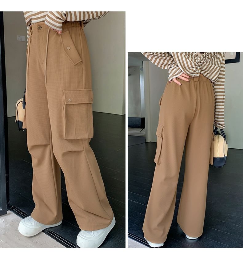 Tripoly - Plus-size hoge taille effen wijde cargobroek