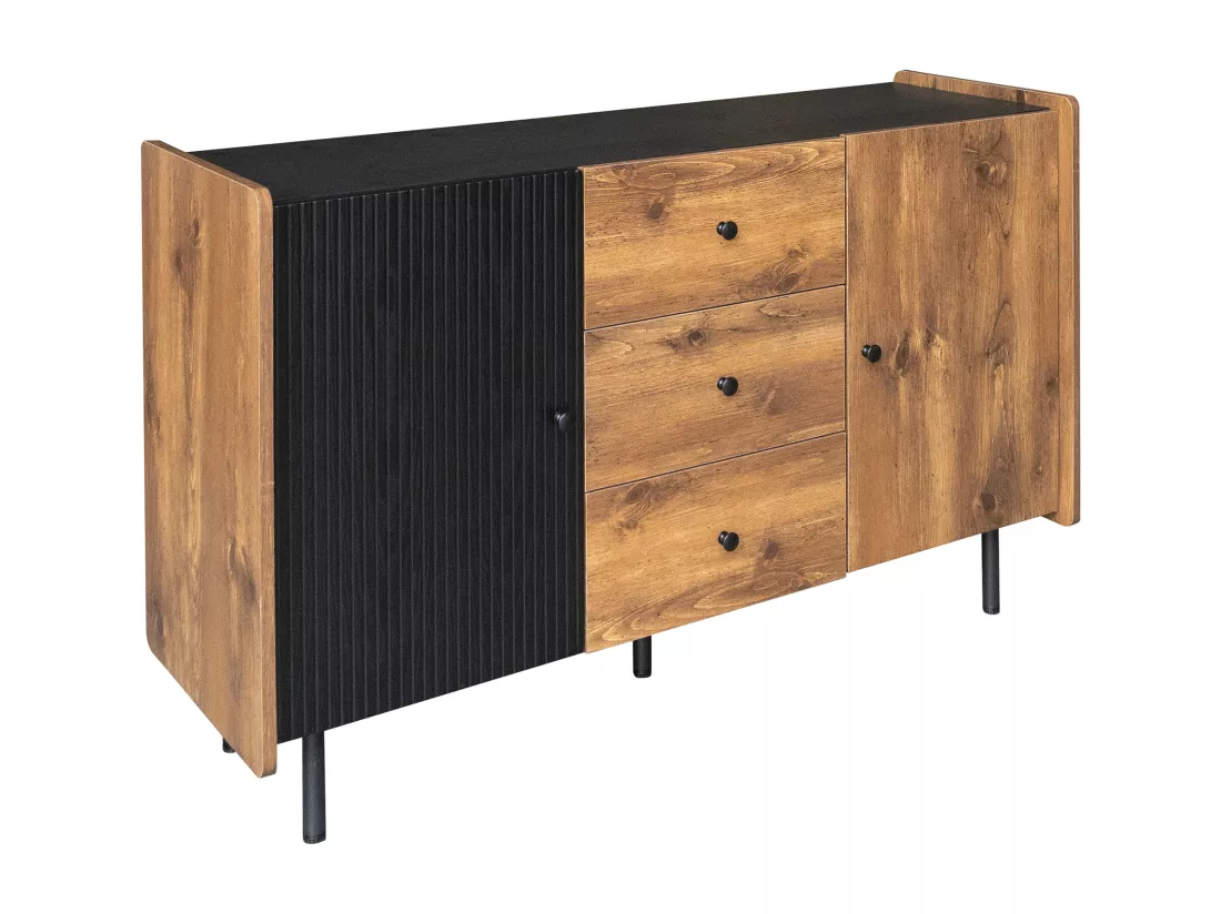 Buffet contemporain - 2 portes et 3 tiroirs - Noir & Naturel
