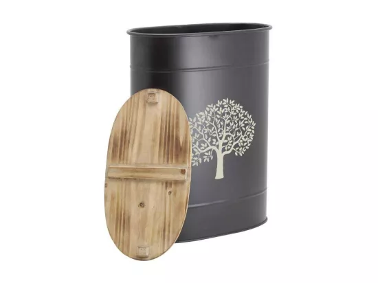 Tabouret et seau à pellets avec pelle Au coin du feu Métal noir Arbre