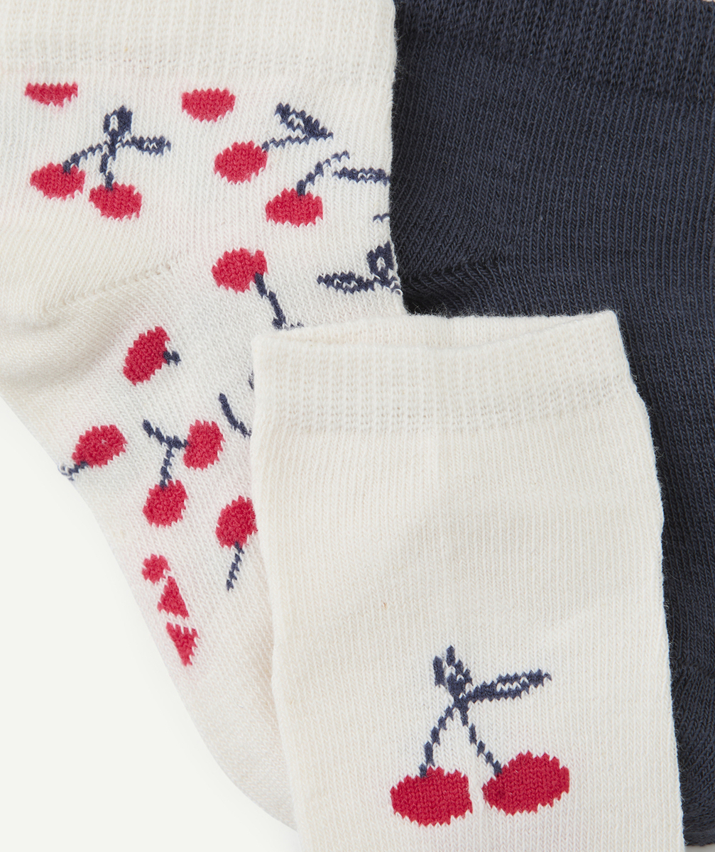 lot de 3 socquettes bébé fille écru et bleu thème cerises