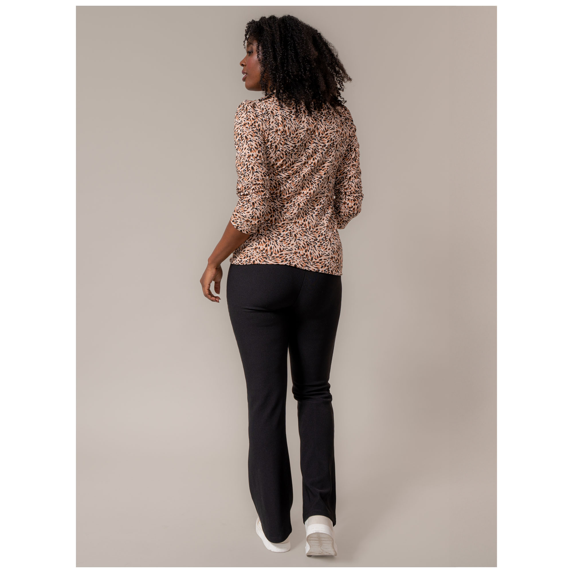 Prénatal zwangerschaps T-shirt lange mouwen dierenprint beige