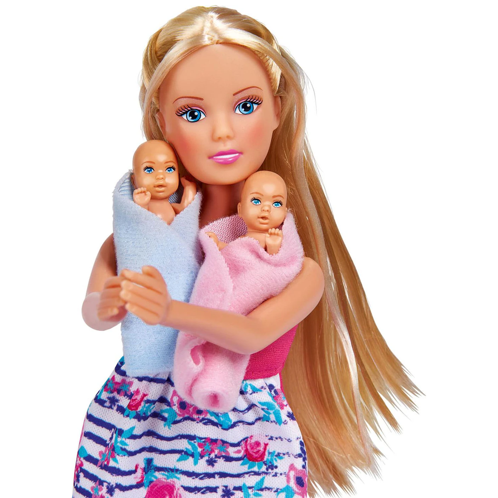 (4-tlg. Set) Kinder Spiel Puppe Mama Spielzeug Doll inkl. Zwilling Babys / Wickeltisch (105733333) - Welcome Twins