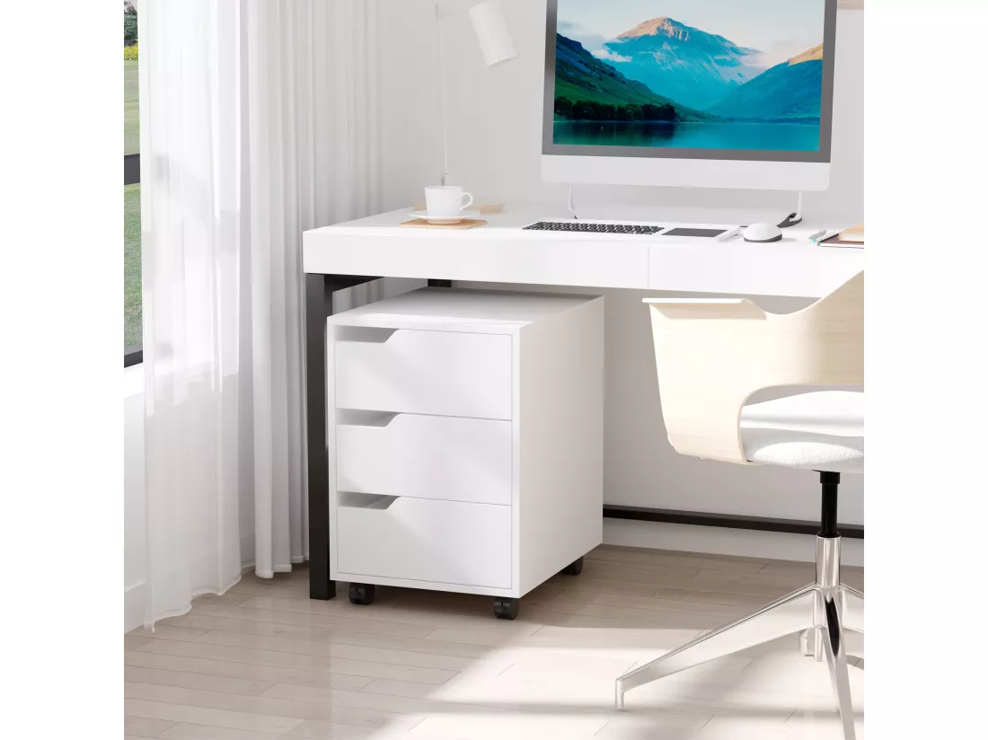 HOMCOM Caisson de bureau rangement sur roulettes 3 tiroirs verrouillables 40 x 50 x 57,5 cm MDF blanc