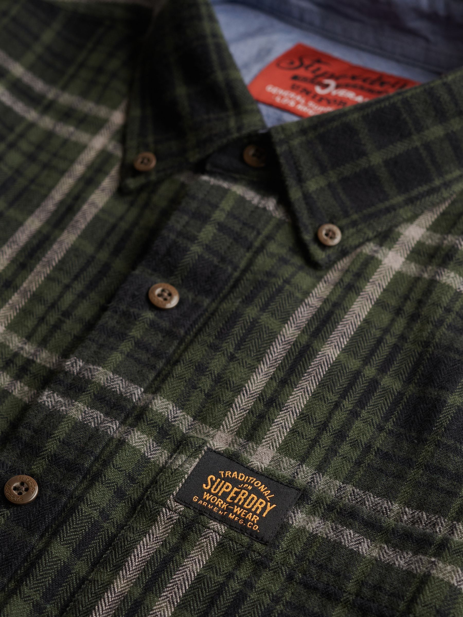 Groen - Superdry houthakkersoverhemd van katoen, met lange mouwen