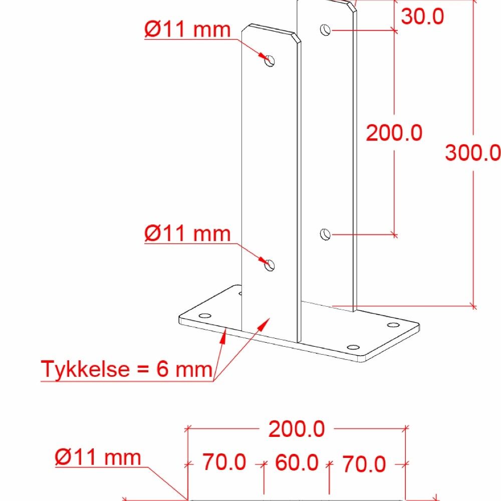 STOLPEFOT PLUS U-FORMET FOR FUNDAMENT 9X9CM SVART