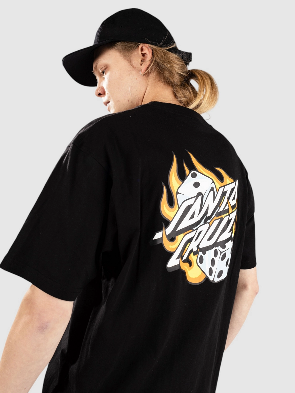Santa Cruz Flaming Dice Dot Chest T-Shirt black