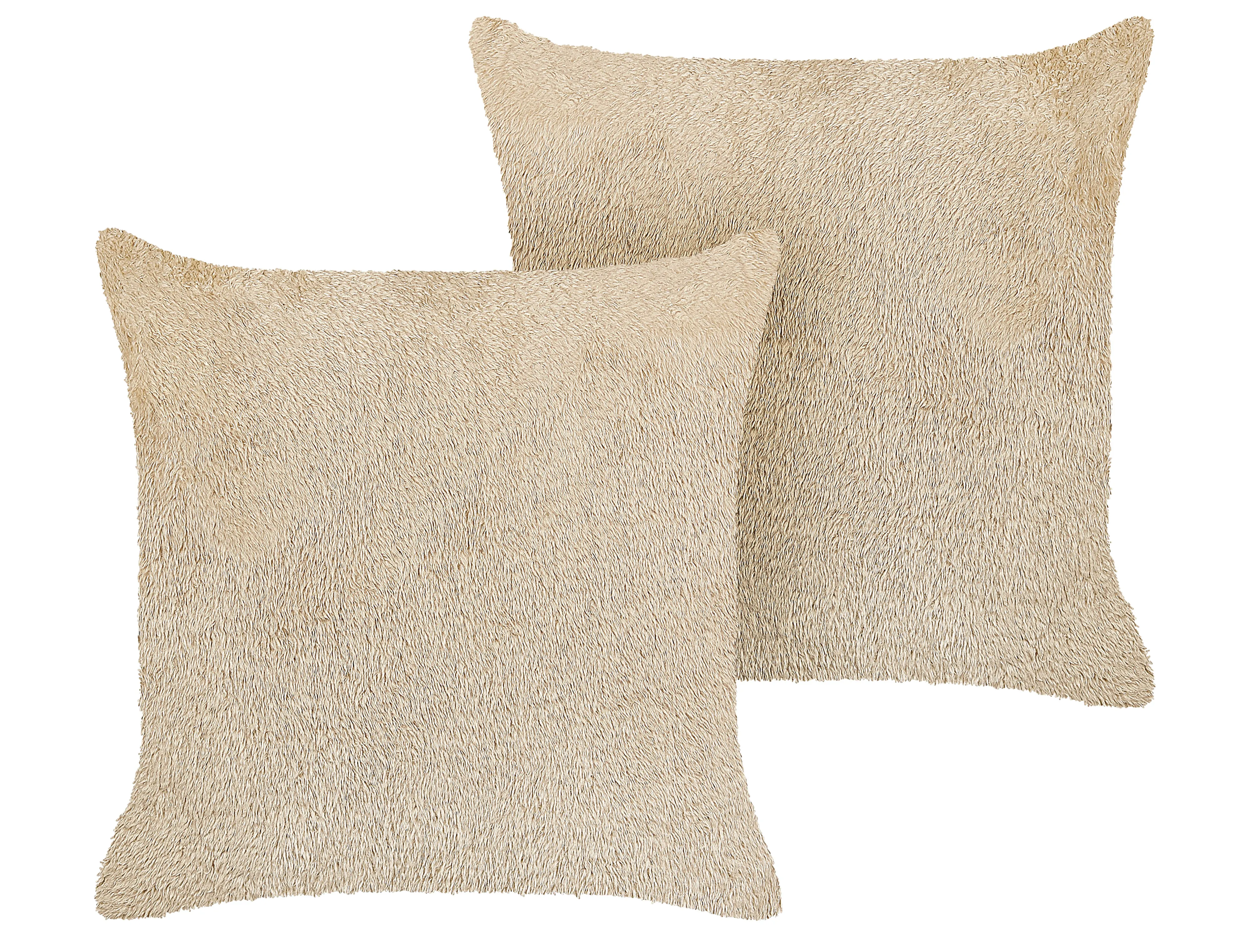 Set van 2 sierkussens PILEA Nepbont 45 x 45 cm Beige effen