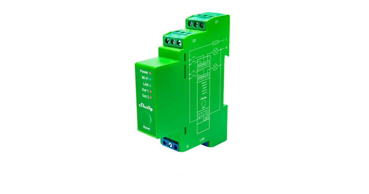 ShellyPro Dimmer 2PM relais  (Groen, 2-kanaals, Wifi, LAN, Bluetooth)