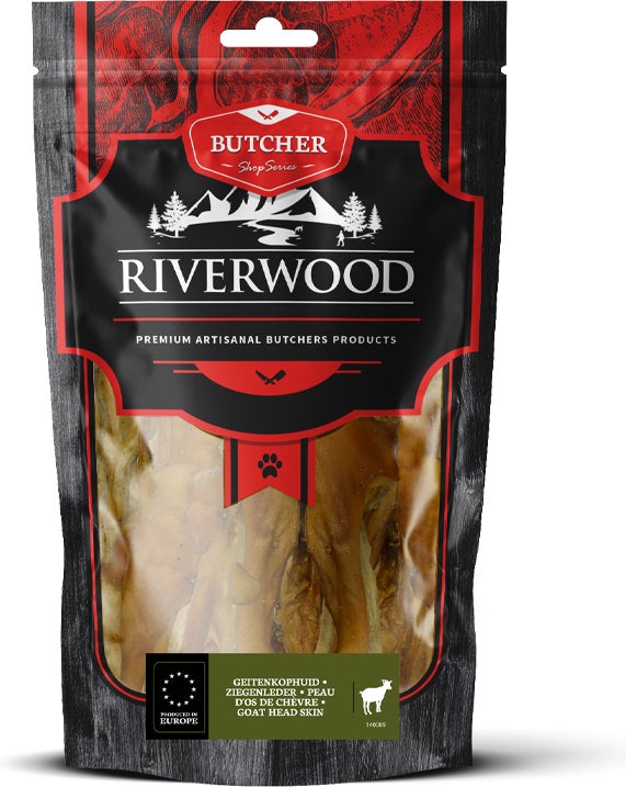 Riverwood natuurlijke snack Butcher geitenkophuid 200 gram