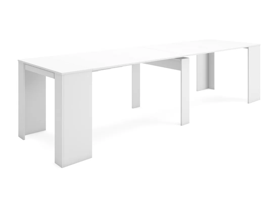 Table console extensible, 300, Pour 14 personnes, Table à Manger, Blanc