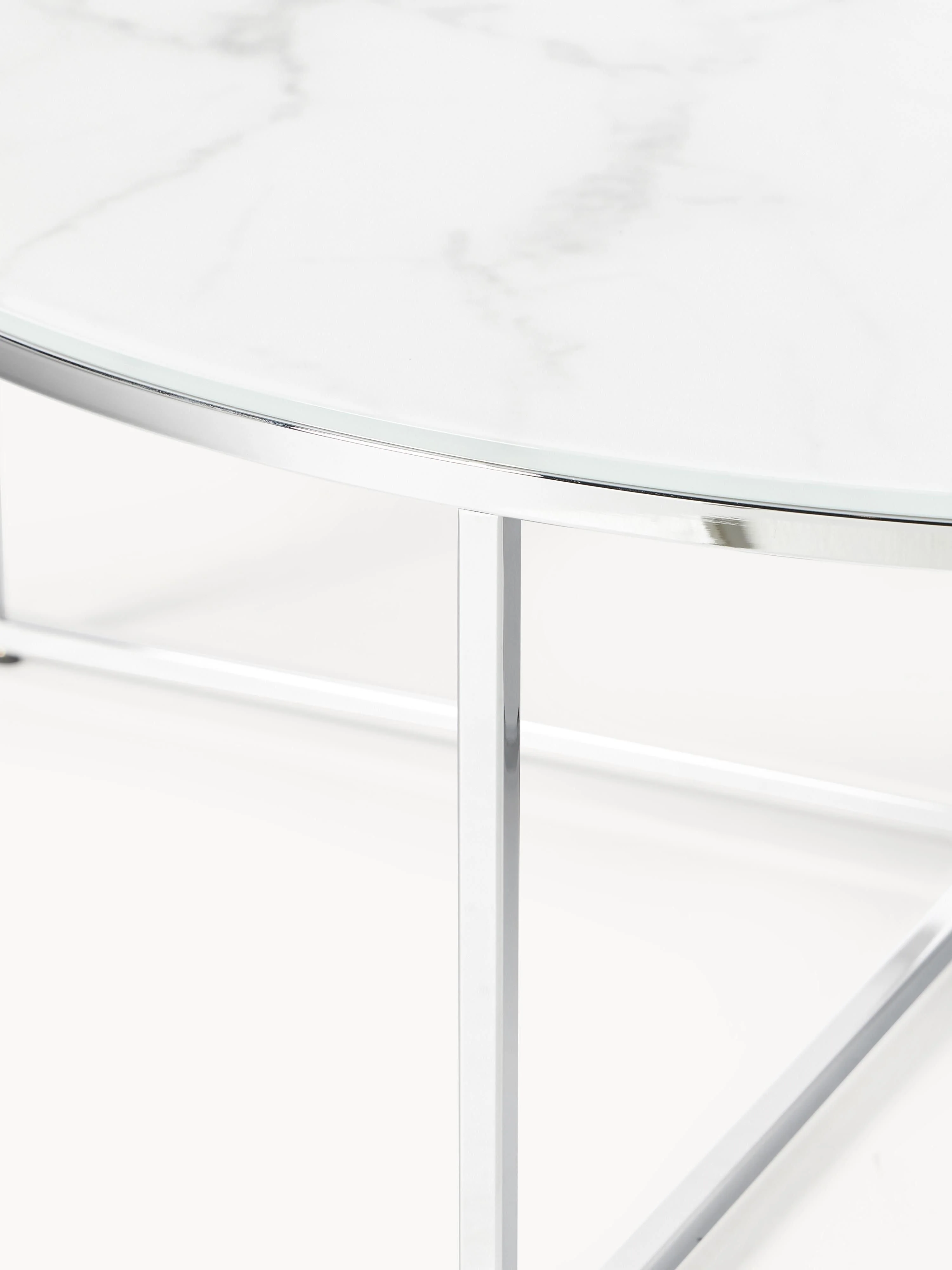 Ronde XL-salontafel Antigua met glazen tafelblad in marmerlook