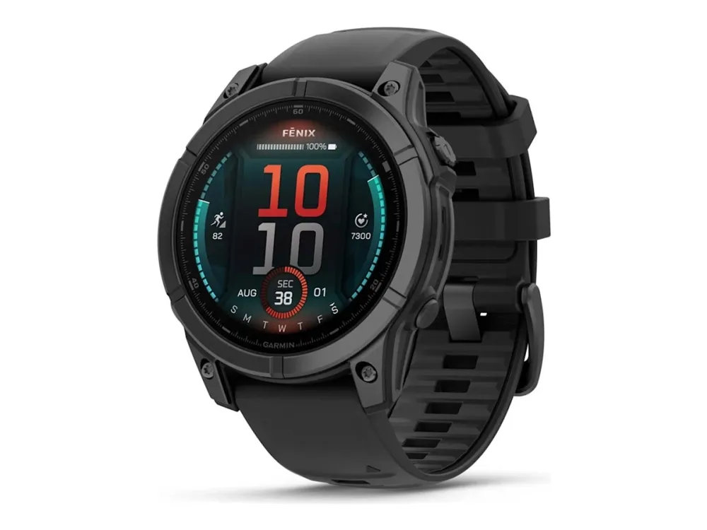 Garmin fenix E - 47 mm - skifergrå stål - sportsur med bånd - silikone - sort - håndledsstørrelse: 125-208 mm - display 1.3
