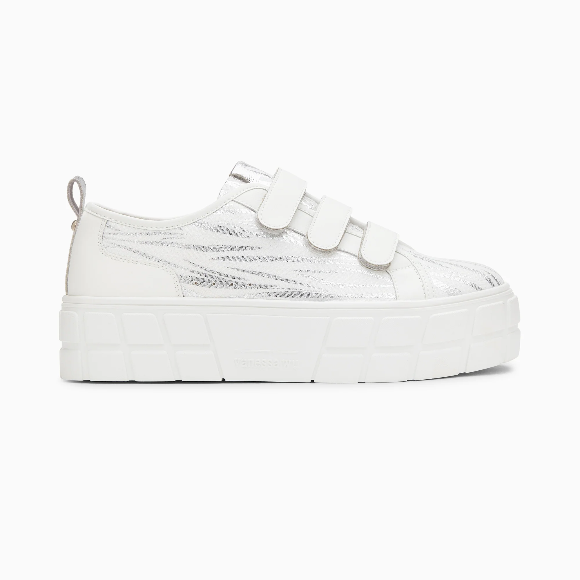 Sneakers-Baskets Bridget blanc et argent zébré à plateforme