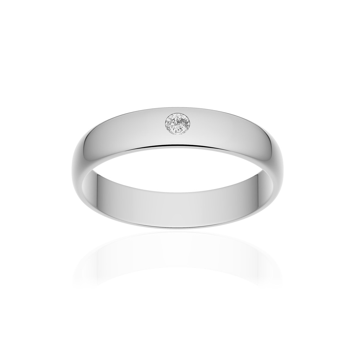 Alliance or 750 blanc poli demi-jonc 4mm diamant brillant