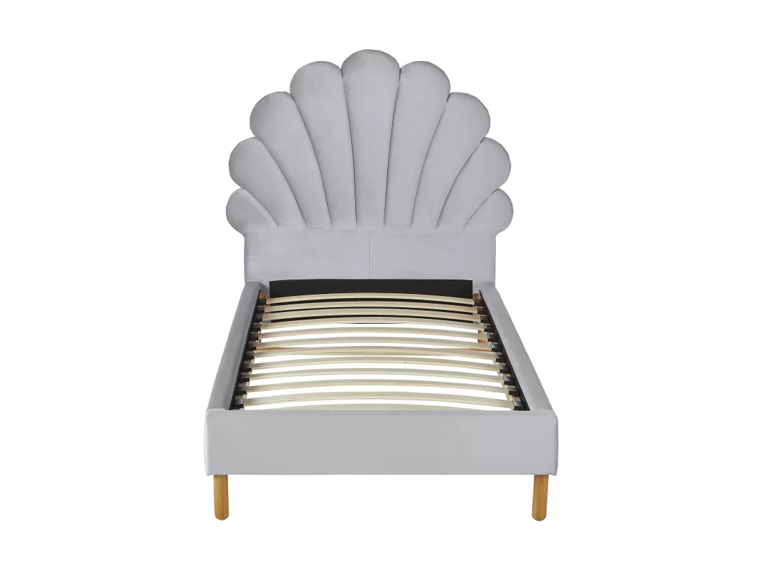 Lit coquillage 90 x 190 cm - Velours - Gris clair + Matelas - MOANA