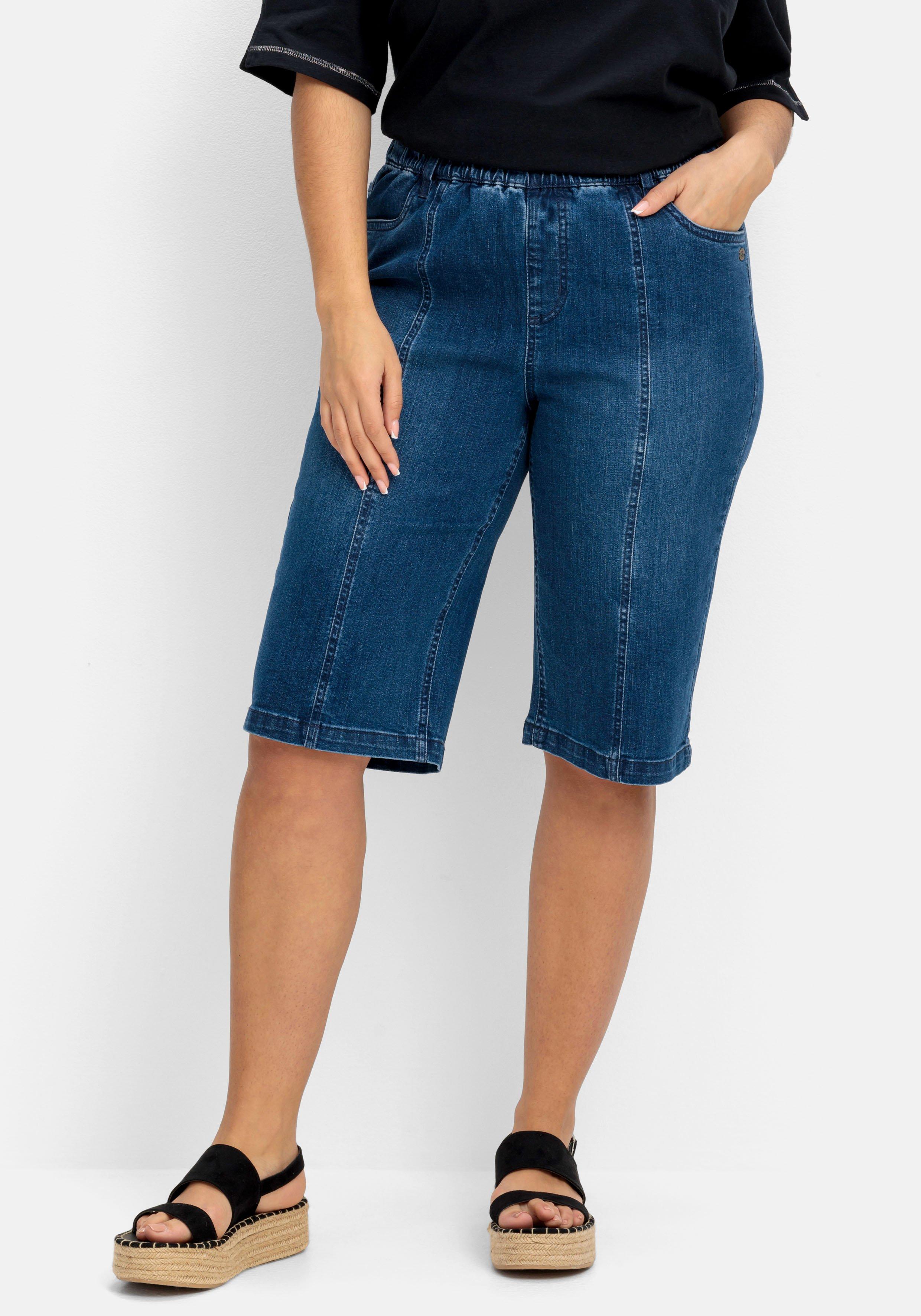 Jeans-Bermudas mit Gummibund und Teilungsnähten