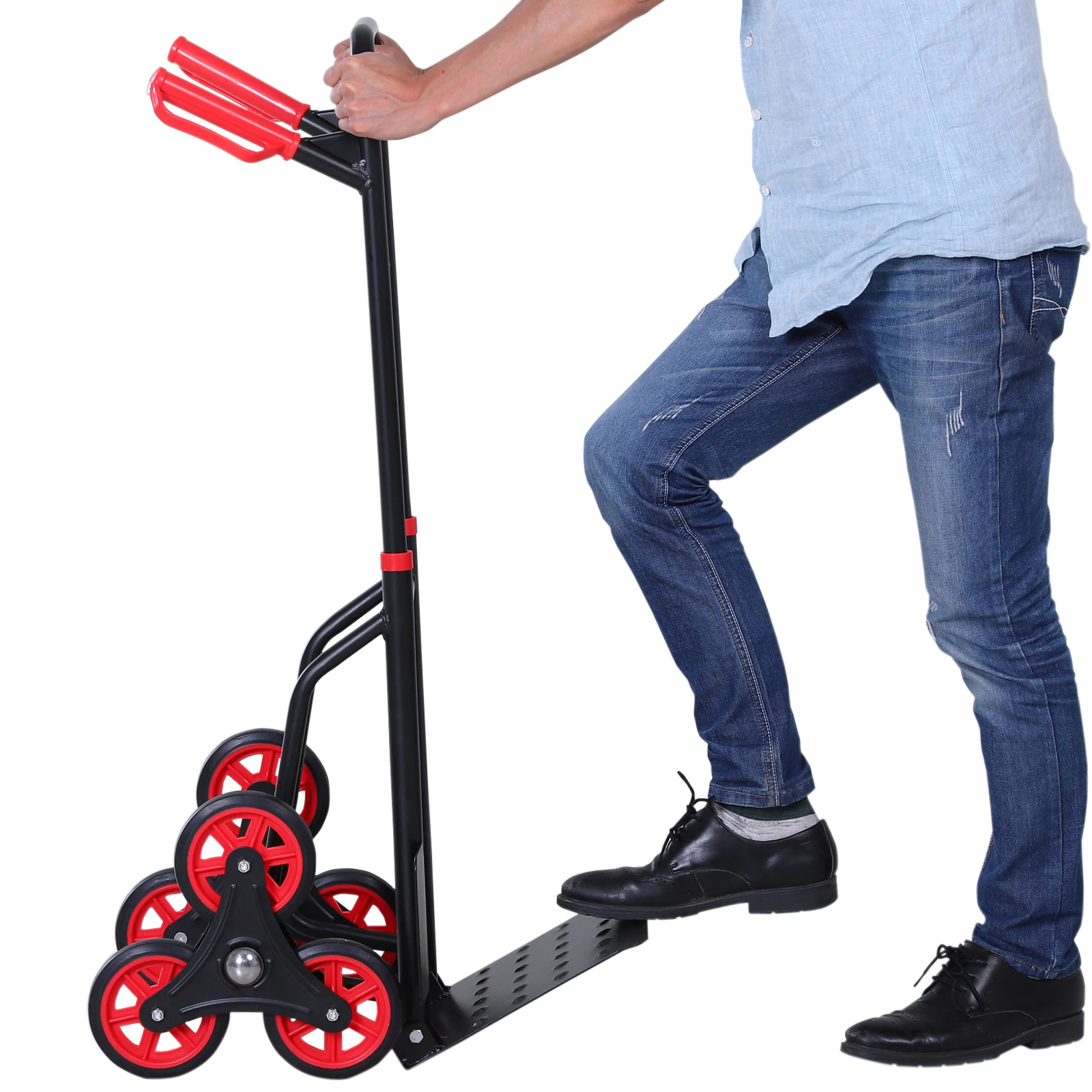 DURHAND Treppensteiger höhenverstellbar schwarz, rot 45 x 60 x 109 cm (BxTxH)