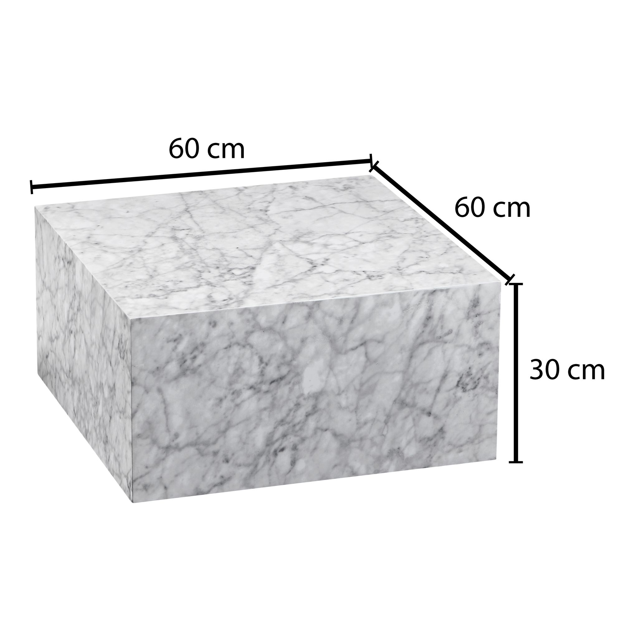 FineBuy Couchtisch MONOBLOC Weiß Marmor Optik 60 cm Wohnzimmertisch Sofatisch