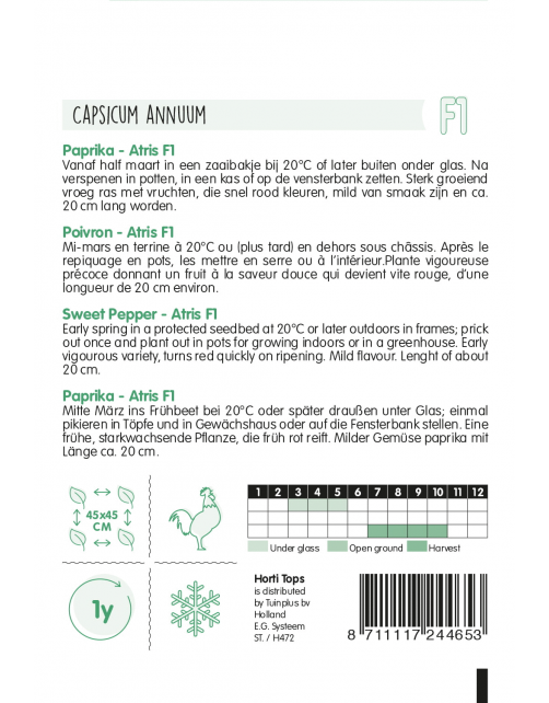 Hortitops Paprika Atris F1 - Rode Koehoorn (Wordt Rossano) - Groentezaden - 8 stuks