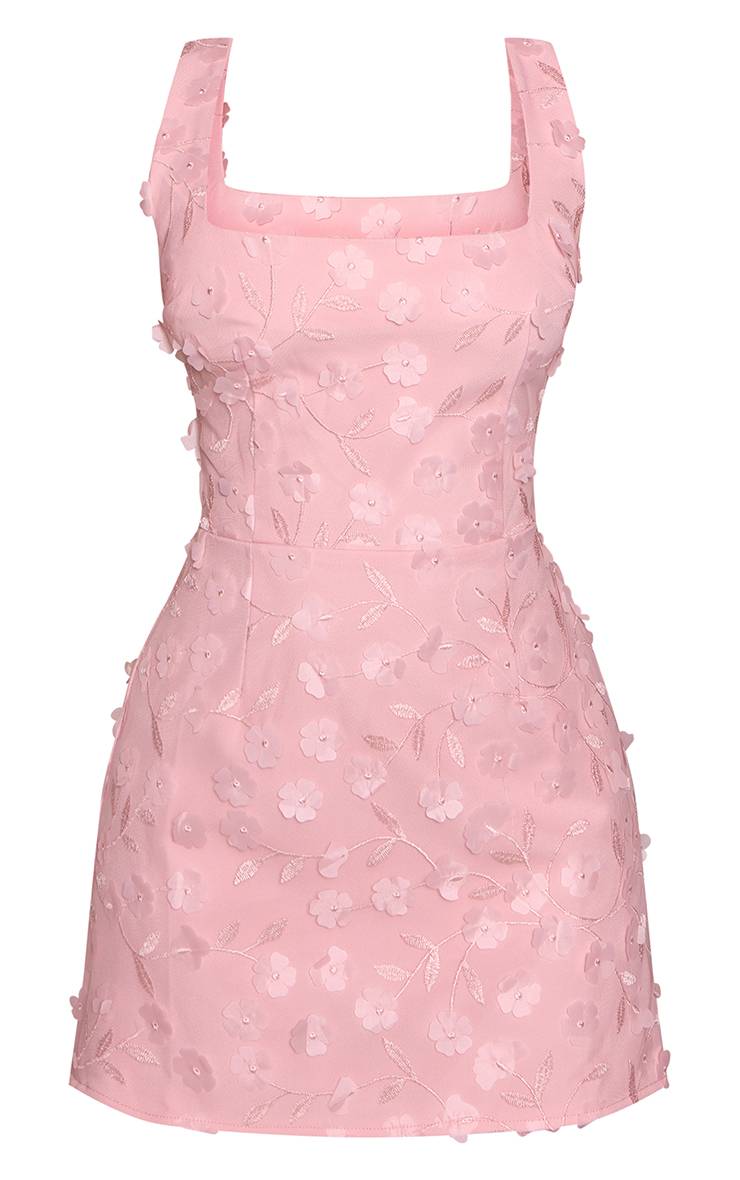 Rose Bébé Robe Mini Ajustée Droite Col Carré Brodée Petite