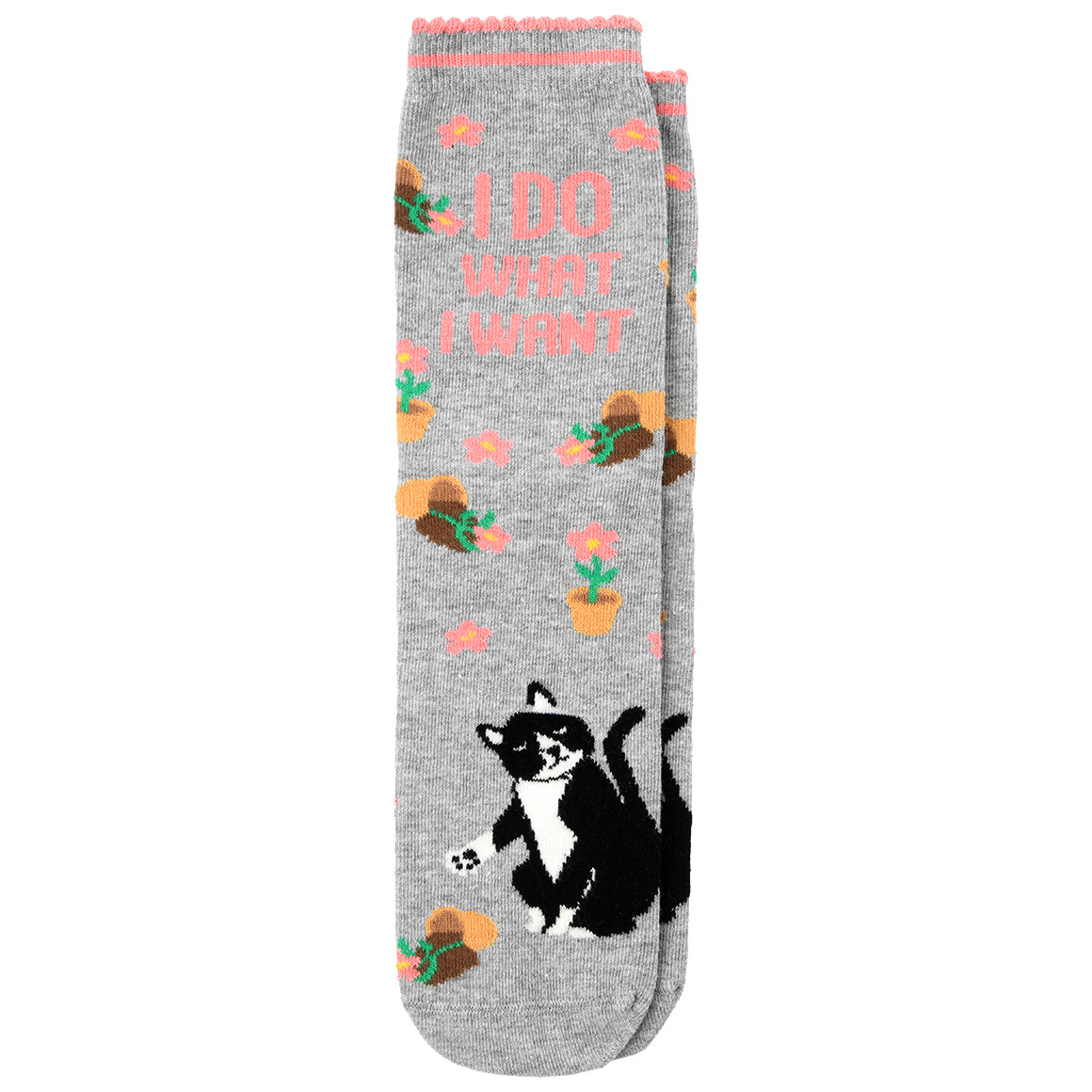Gina Benotti 1 Paar Damen Socken mit Katzen-Motiv hellgrau