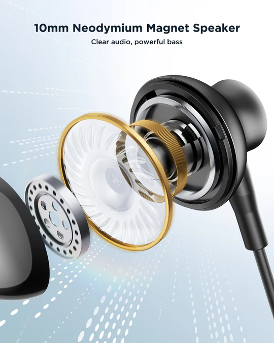 Half In-Ear Kopfhörer USB-C Anschluss mit Mikrofon und Lautstärkeregler (JR-EC07) - Schwarz