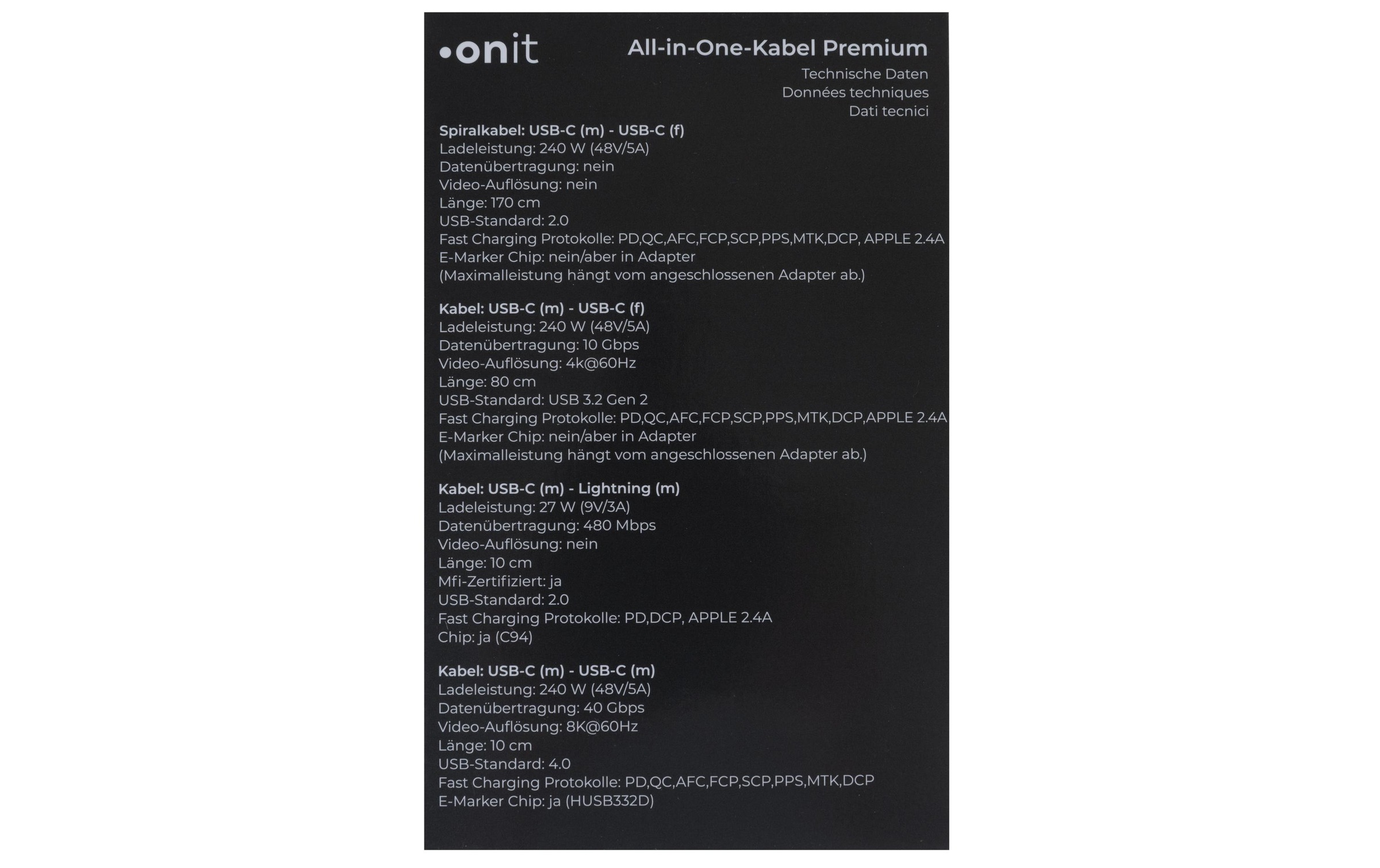 onit USB-Kabel »All-in-One Premium 240 W 45810 m«